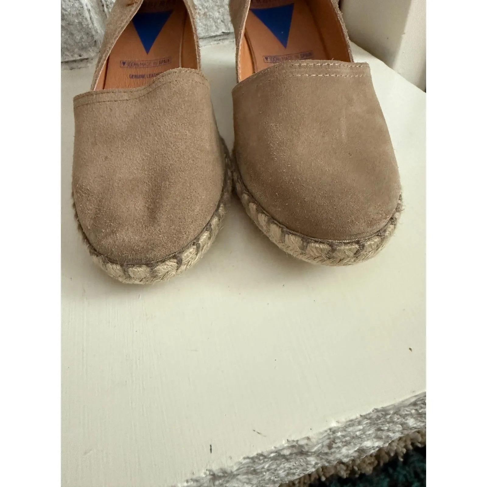 Verbenas Made in Spain Mamen Wedge Espadrilles in Stone Suede Womens 39/US7.5 Tan Size 7.5 - Image 4