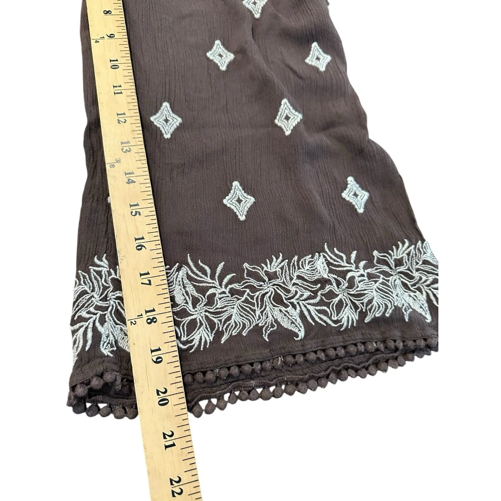 Sundance Le Meridien Embroidered Pants Women Medium Crop Brown Flowy Boho #B6-2 - Image 6