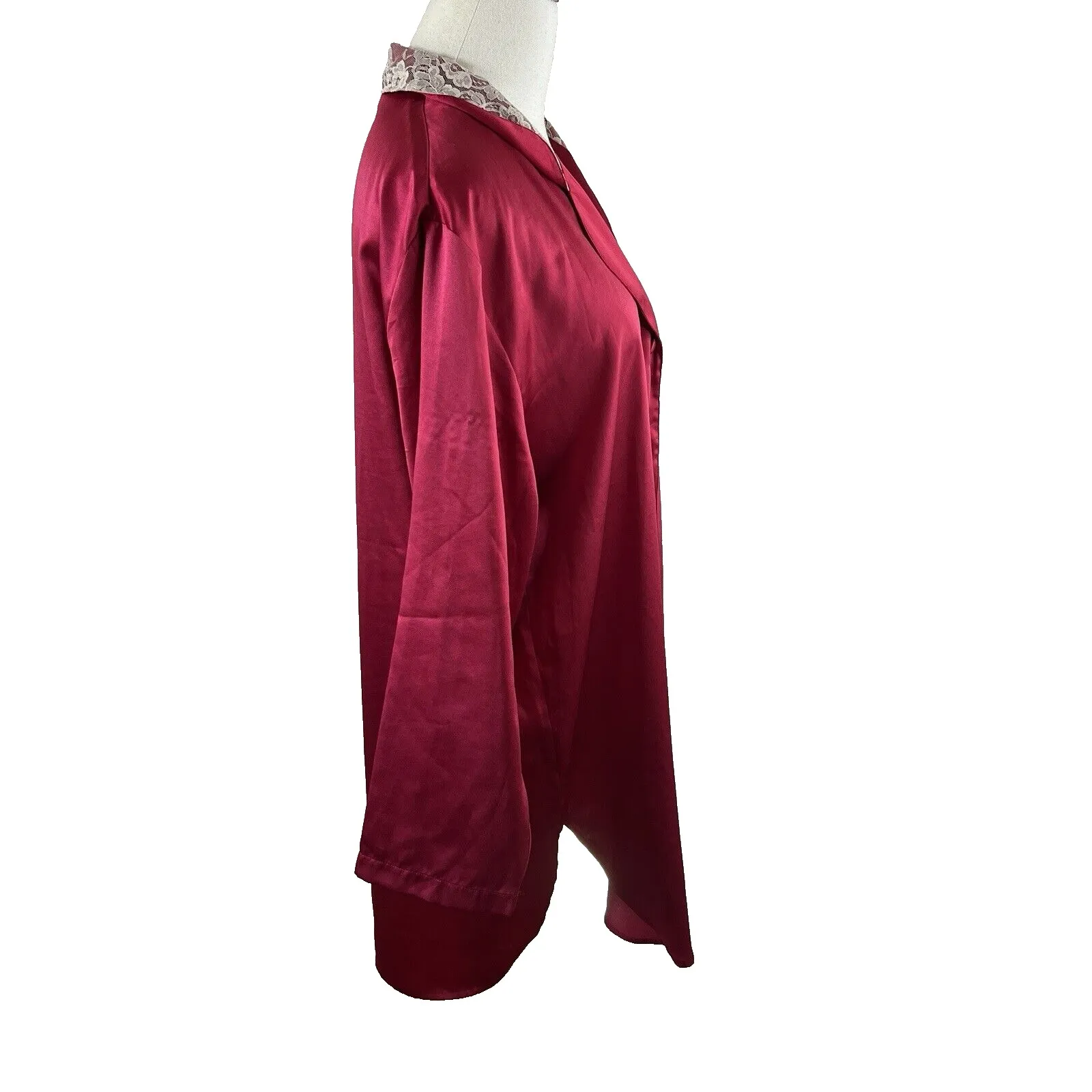Victoria's Secret Satin Sleep Shirt P/S Red Lace Trim Button Down Nightgown Robe - Image 4