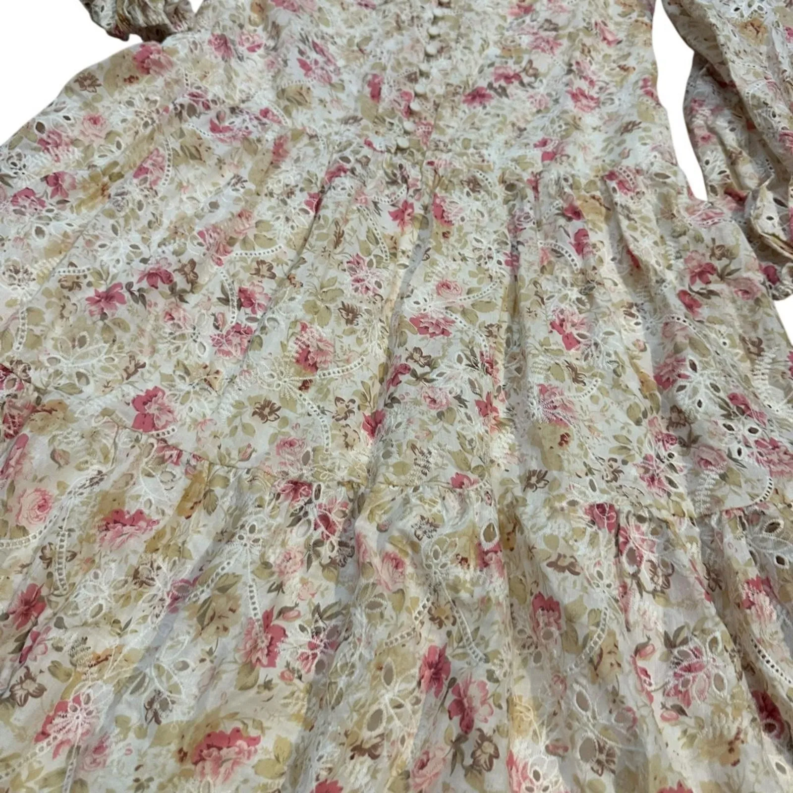 Cottage Core Floral lace long sleeve Pink Size L - Image 6