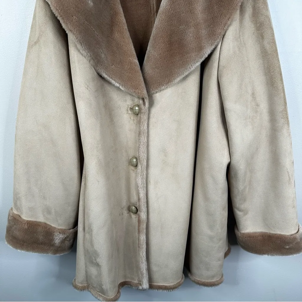 Marvin Richards Vintage Faux Suede and Fur Coat Tan Neutral Womens 4X - Image 4
