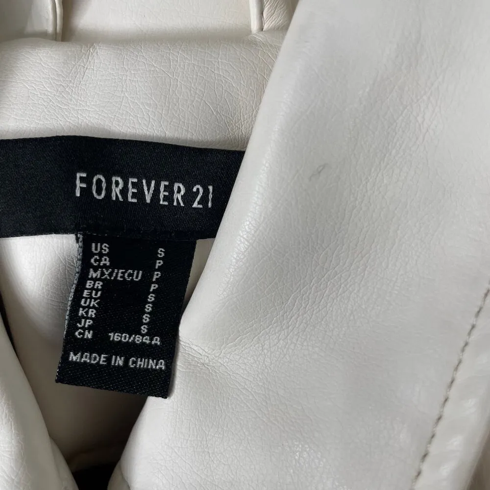 Women's White Faux Leather Moto Belt Zipper Punkcore Bikercore S - Image 5