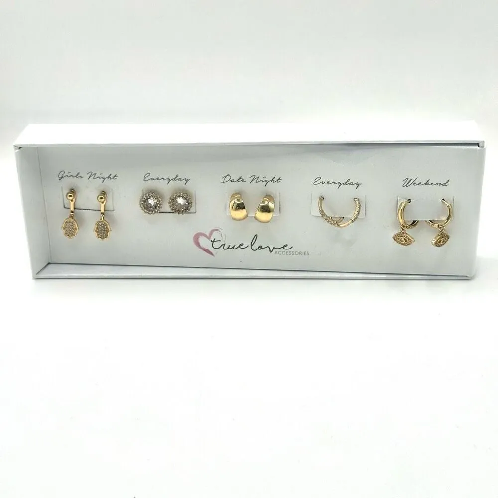 True Love Accessories gold tone 5 pairs of earrings - Image 3