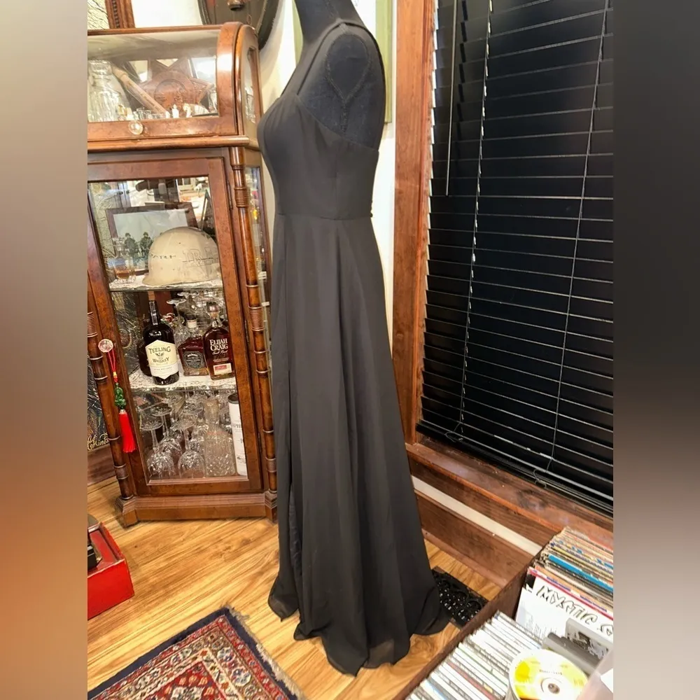 Azazie Black Formal Gown Chiffon Dress with Slit - Image 4