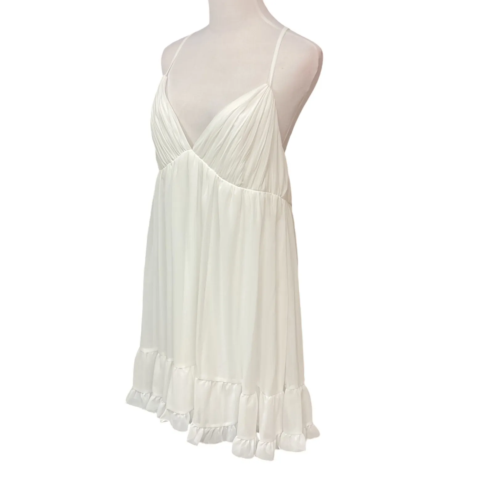 Mac Duggal V-Neck Spaghetti Strap A-Line Mini Babydoll Dress White Size 10 NWT - Image 5