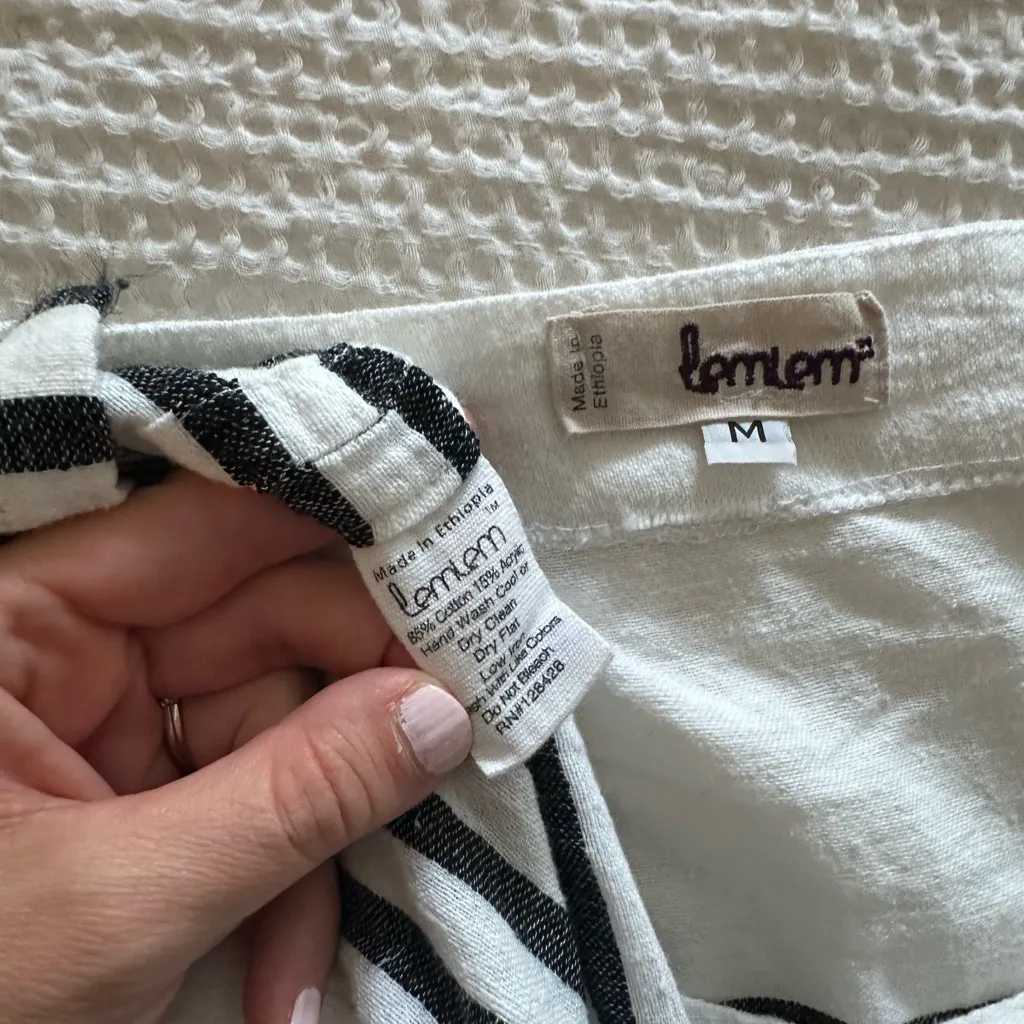 Lemlem White And Black Striped Cotton Blouse Size Medium - Image 3
