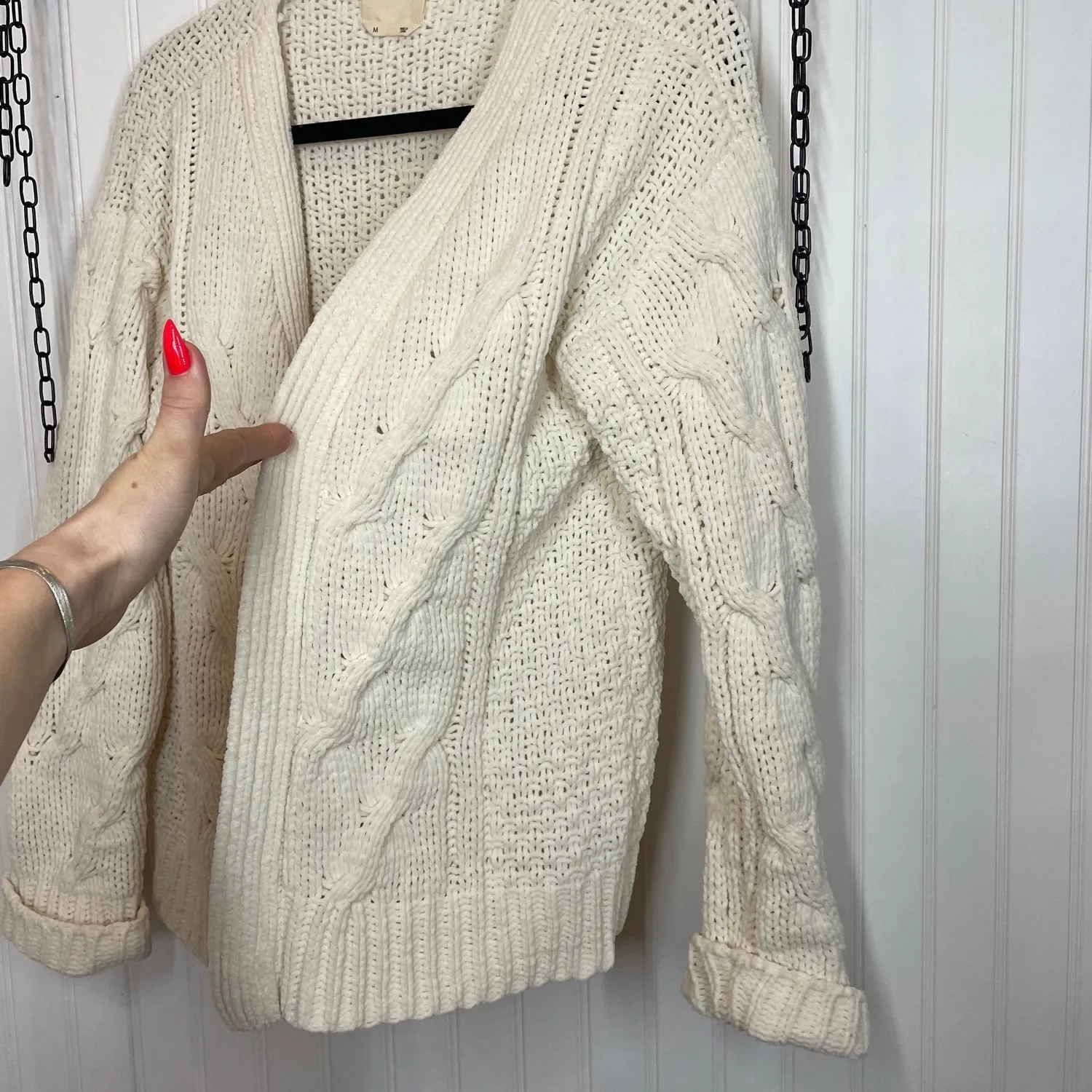 Harper Heritage Women Ivory Polyester Open Cardigan Sweater Size M - Image 2