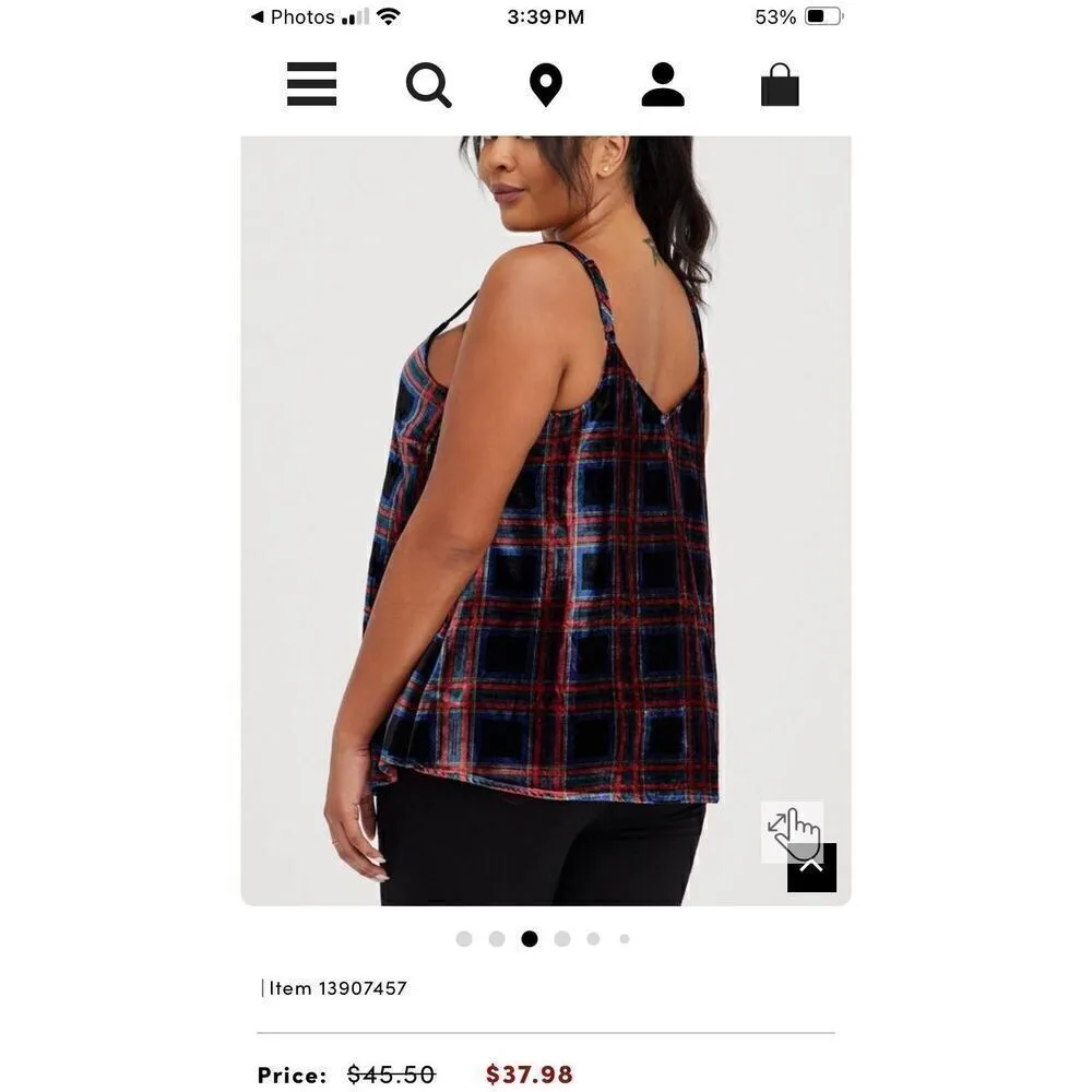 Torrid Sophie black multi plaid velvet swing cami tank top women’s 1X NEW - Image 6