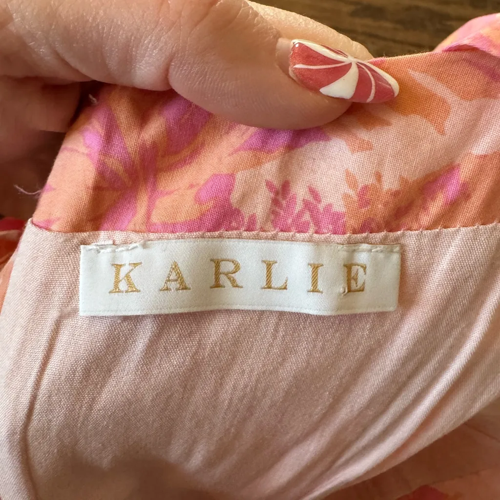 Karlie Poplin Puff Sleeve Floral Crop Top Corset Tie Open Back Medium Pink - Image 7