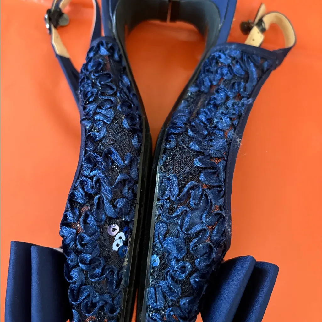 J.Renee Navy Lace Slingback Heels with Bow Blue Size 9.5 - Image 6