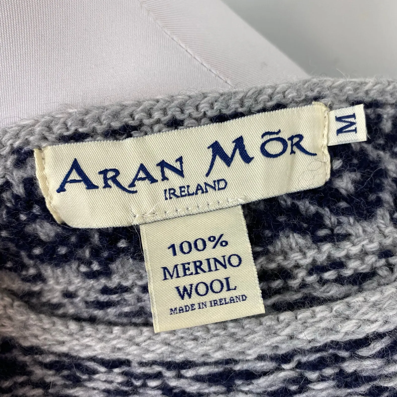 NEW Aran Mor M‎erino F‎‎air Isle Aran Sweater With Pockets‎‎ Medium Gray - Image 7