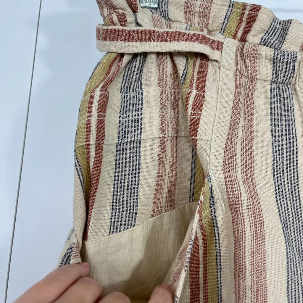 Free People Small Blue, Orange Stripe Topanga Cotton Yarn Dye Paperbag Shorts - Image 5