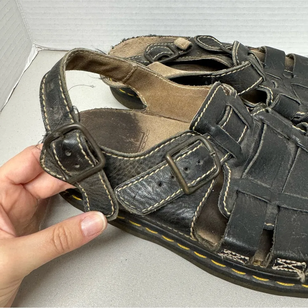 Dr Marten Vintage Black Leather Fisherman Sandals Women’s 12 Chunky Lug Sole 90s - Image 5