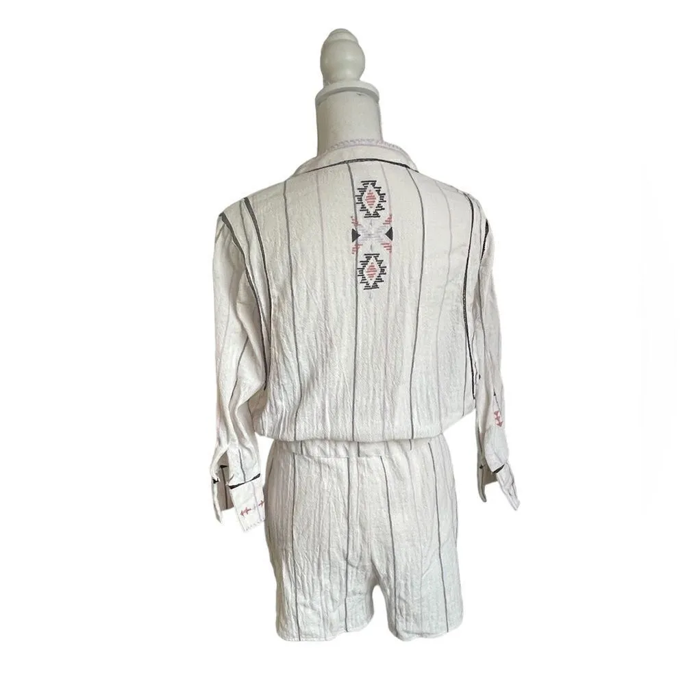 Free People Baja Boho Aztec Embroidered Crean V Neck Romper Size S/P - Image 5