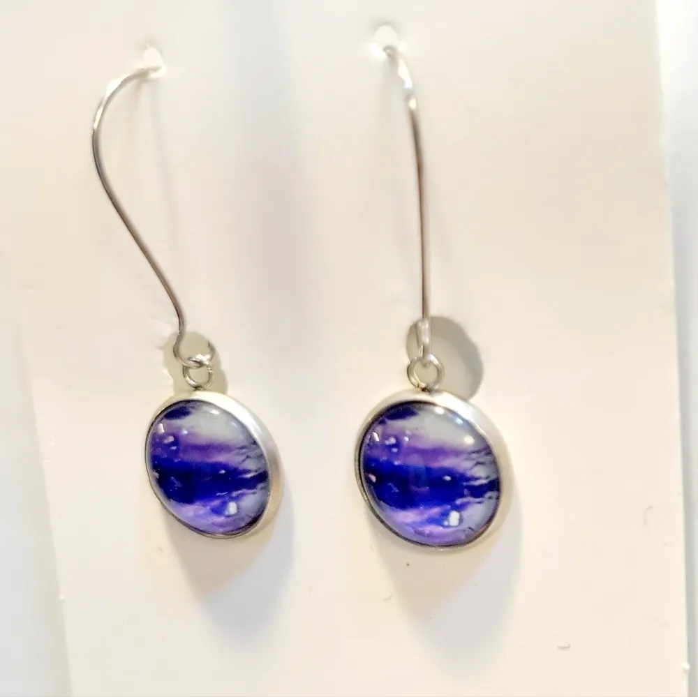 Blue And Purple Bubble Latch Back Earrings - Image 2