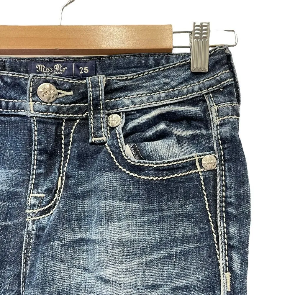 Miss Me Y2K Hailey Skinny Boho Embroidered Rhinestone Dark Wash Jeans Size 25 - Image 9