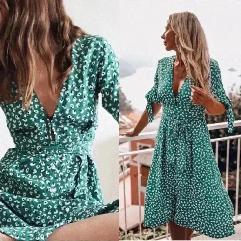 NWT Faithfull The Brand Nina Midi Dress Vintage Bloom Green Size 10 - Image 10