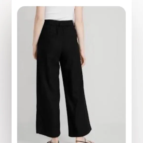 Old Navy High waisted Linen blend Cropped Wide Leg pants Black small - Image 2