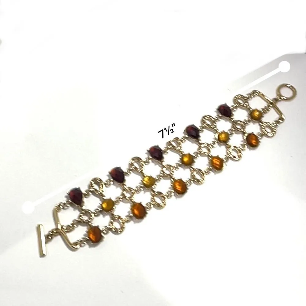 LIZ CLAIBORNE Vintage Amber Jeweled Multi Strand Toggle Bracelet - Image 7