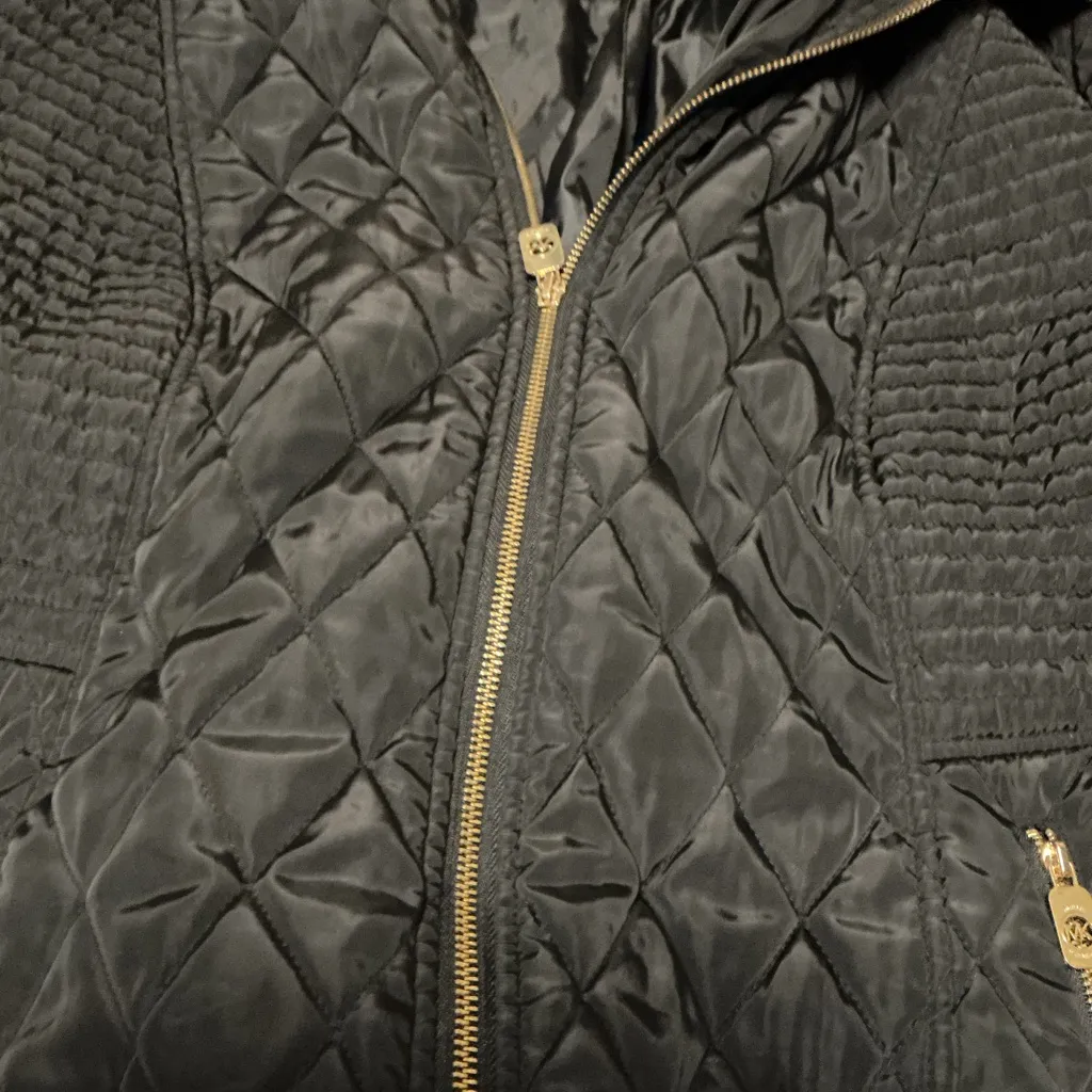 Michael Kors Black Quilted Puffer Jacket with Gold Accents - Image 3