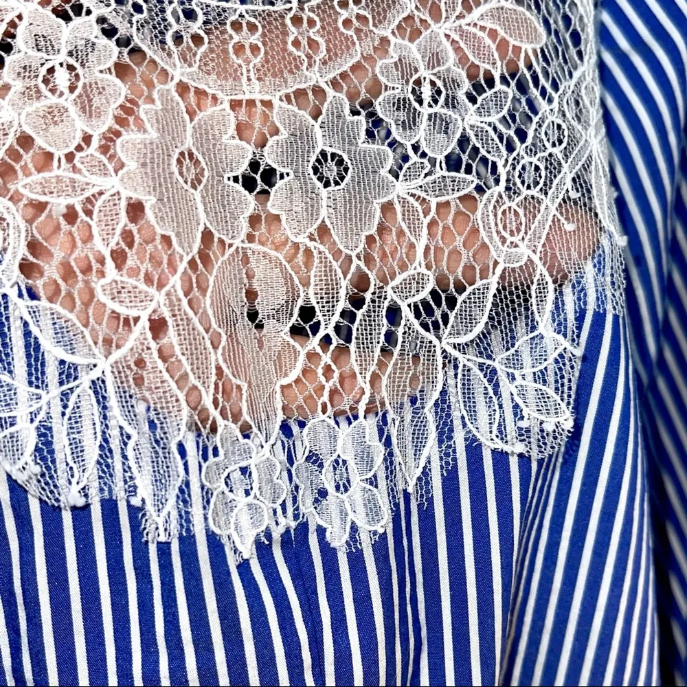 INK button down blouse with lace embellishments and flattering tie front Size XL - Image 10