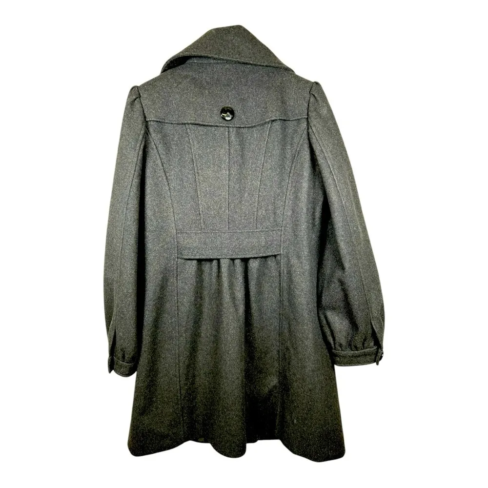 Guess Womens Large Dark Gray Wool Blend Lined Collared Fitted Pea Coat - Image 5