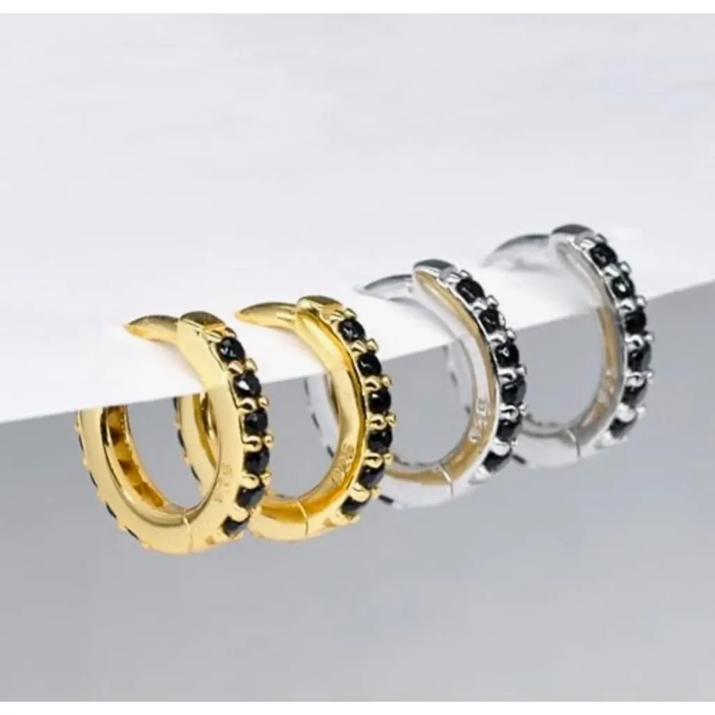 NEW Black‎ Onyx Sterling Huggie Hoop Earrings, 9mm - Image 13