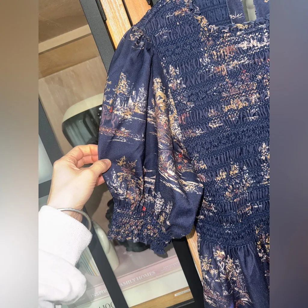 Hill House dress Vivi Print High Neck Puff Sleeve Navy Equestrian Toile smocked - Image 4