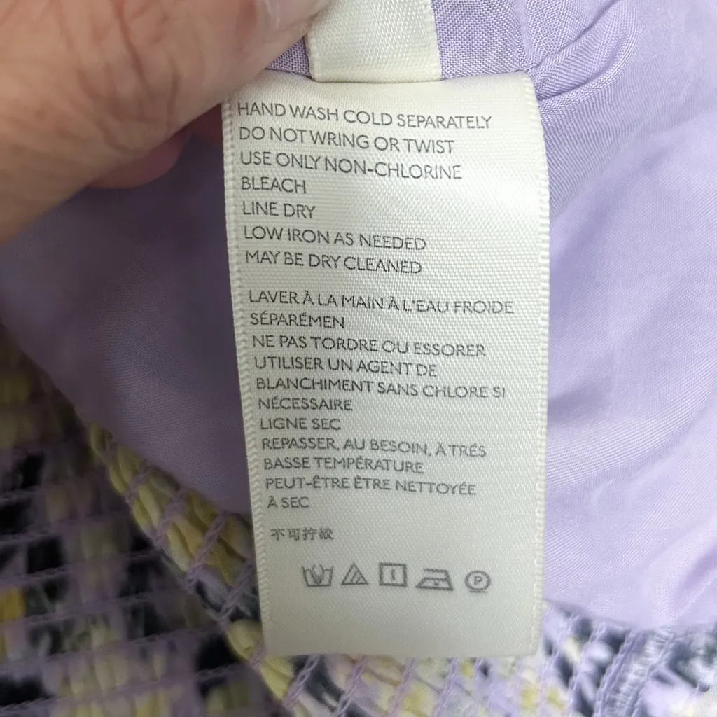 Free People Mabel Lilac Combo Purple Yellow Floral Sheer Puff Sleeve Top Large - Image 10