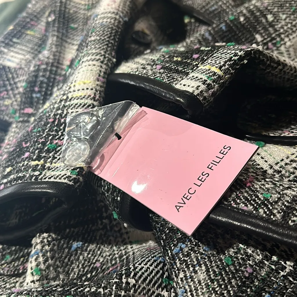 NWT  Avec Les Filles Plaid Tweed Double-Breasted Coat Black Multi WOOL - Image 13