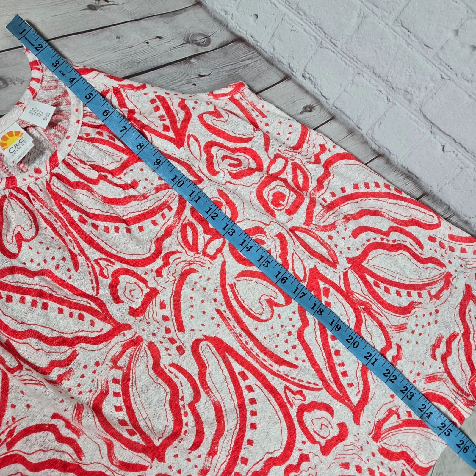 C&C‎ California Linen Red Abstract Print Halter Neck Tank Top Women's Medium - Image 6