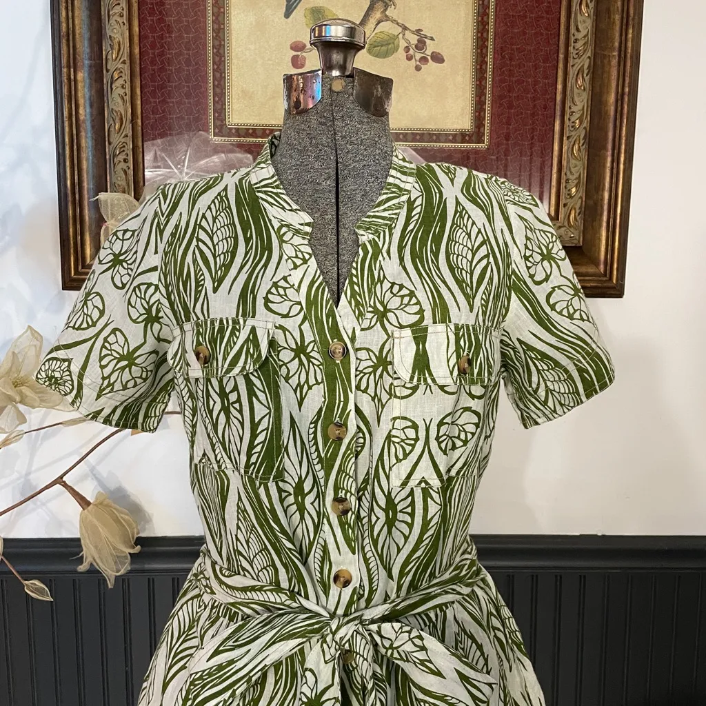 Olivia James The Label Austin Mini Dress In Lilypad Green 100% Linen - Image 4