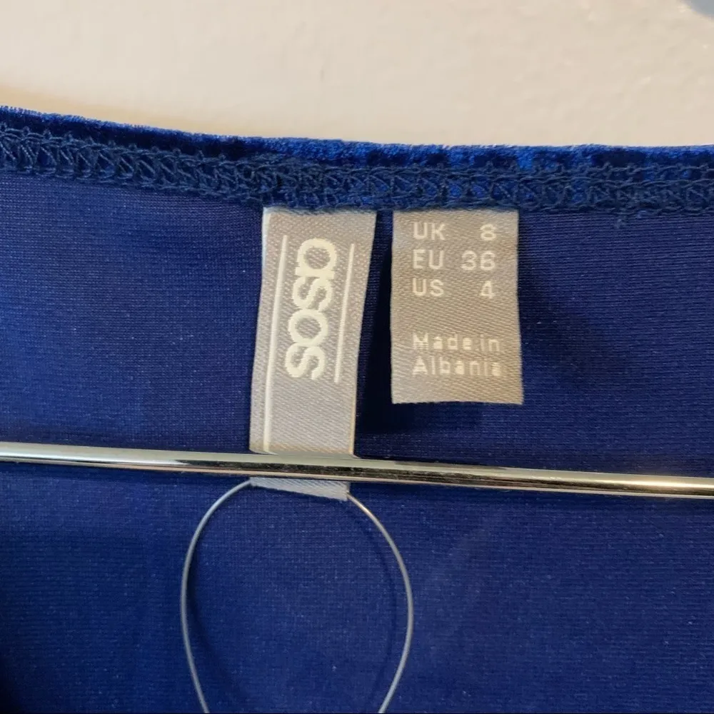 NWT ASOS Blue Velvet Balloon Long Sleeve Bodycon V-Neck Mini Dress Size 4 - Image 12