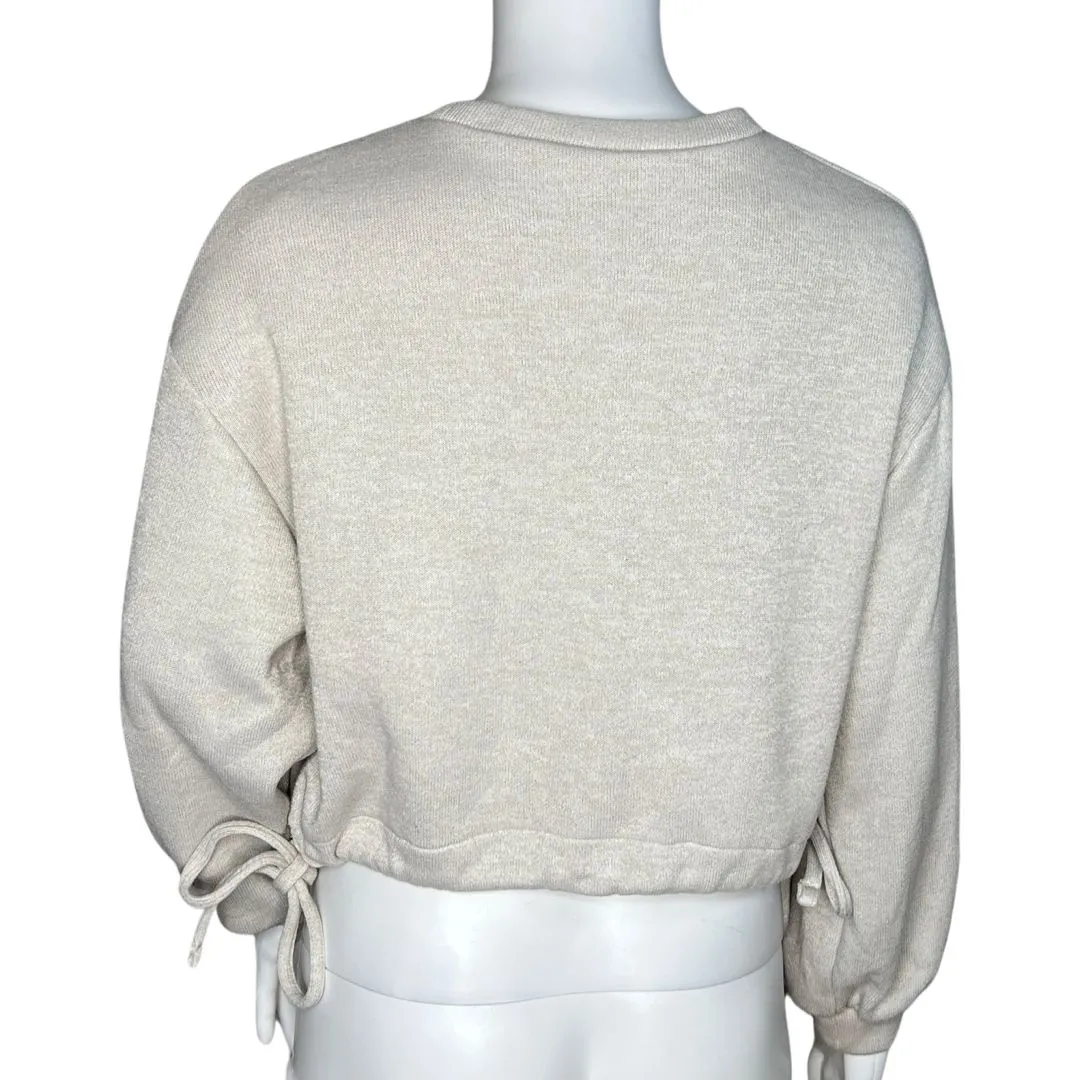 Zara Sweater‎ Womens Small Beige Cropped Drop Shoulder Cozy Comfy Casual Lounge - Image 5