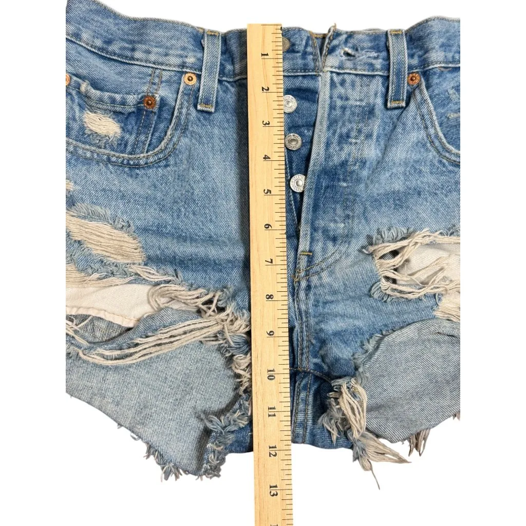 Levi's Premium 501 Shorts 26 Womens Distressed Denim Blue Ripped High-Waisted - Image 6