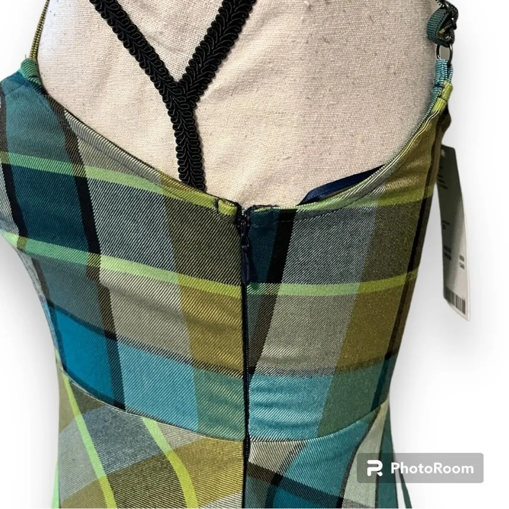 UO size XS Keya Plaid Hook & Eye Mini Dress allover plaid print adjustable strap - Image 4