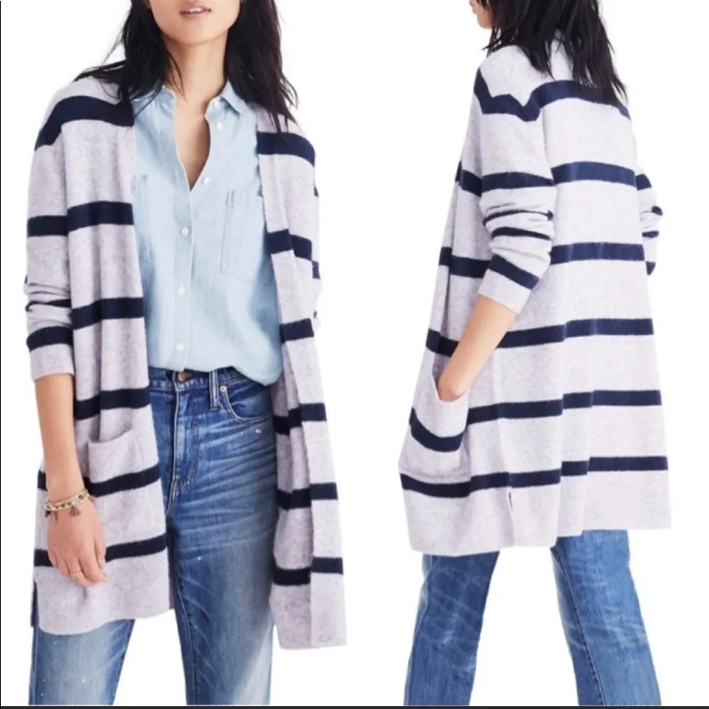 Madewell  Kent Cardigan Navy Gray Striped Open - Image 2