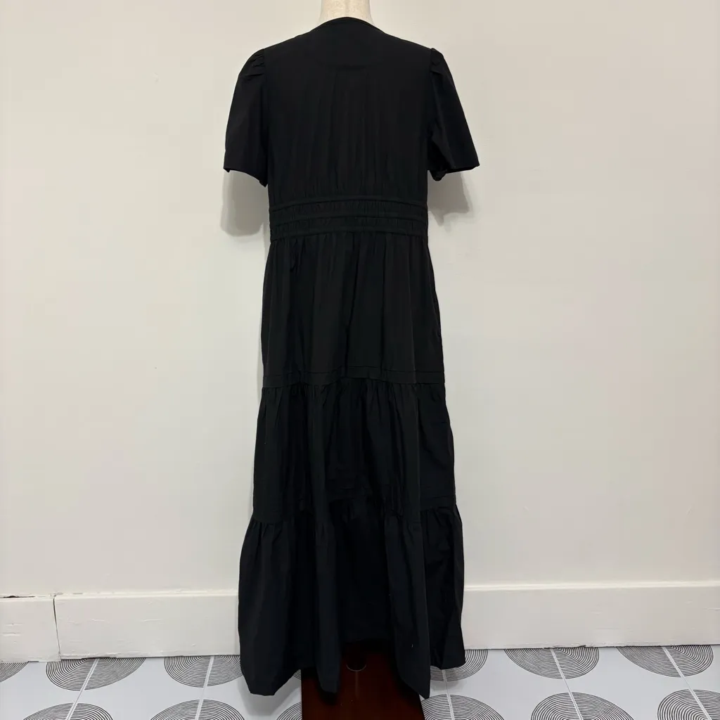 Quince 100% Organic Cotton Black Poplin Tiered Maxi Dress Sz L - Image 5