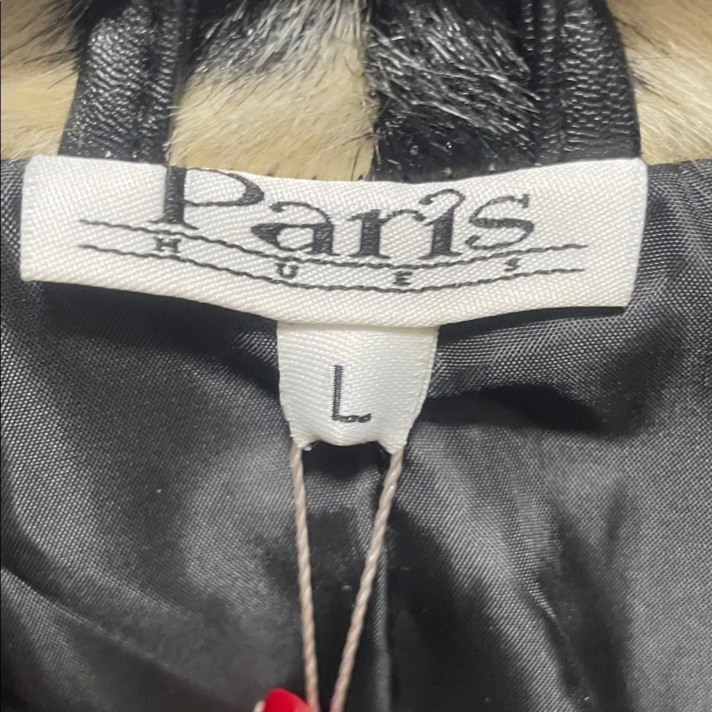 Paris Hues Black Jacket with Animal Print Collar Size L - Image 2
