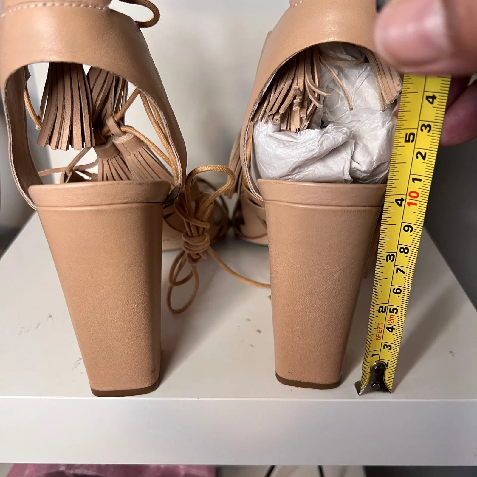 Loeffler Randall Tassel Lace Up Heels Gladiator Block High Heel Sandals -9.5M - Image 4