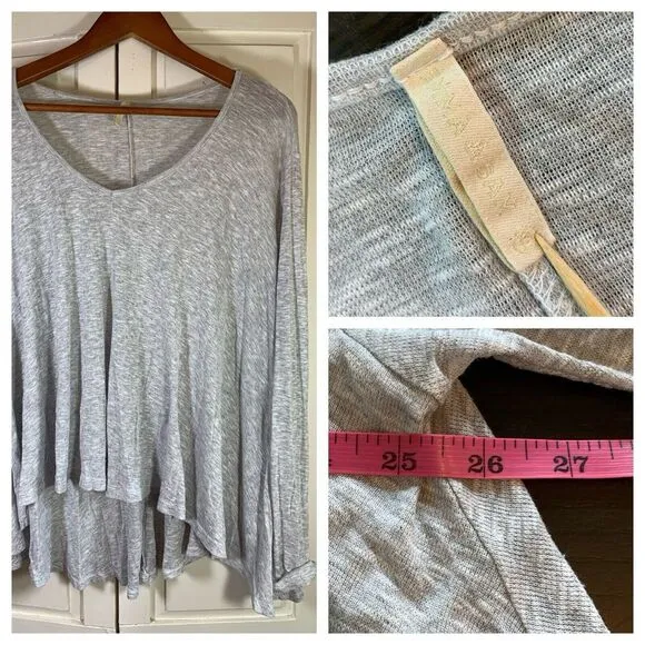 Oversized Boho Minimalist Athleisure Elevated Casual Basic Gray Top Womens Small - Image 2