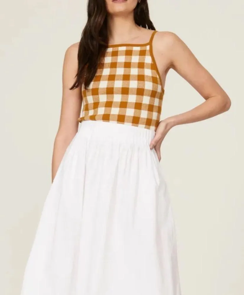 Madewell Hannah Gingham Apron Tank Rust Orange Gold Brown Sweater Material S - Image 2