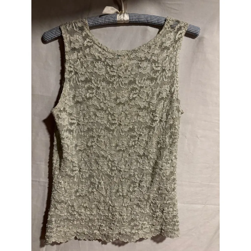 Lew Magram Vintage Mint Green Stretch Lace Top Cami Scallop Bottom Size M - Image 5