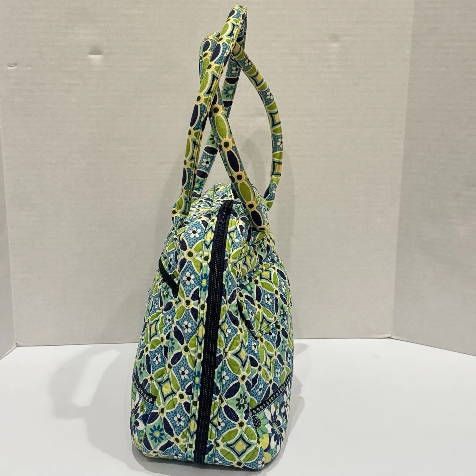 Y2K Vera Bradley Daisy Blue Lime Green Flower Bucket Shoulder Tote Purse Bag - Image 3