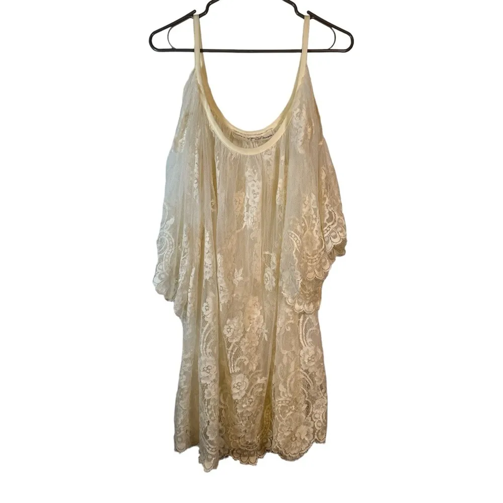 Free People Cream Cold Shoulder Lace Cover Up Blouse Swimsuit Cover Size XS/S - Image 2