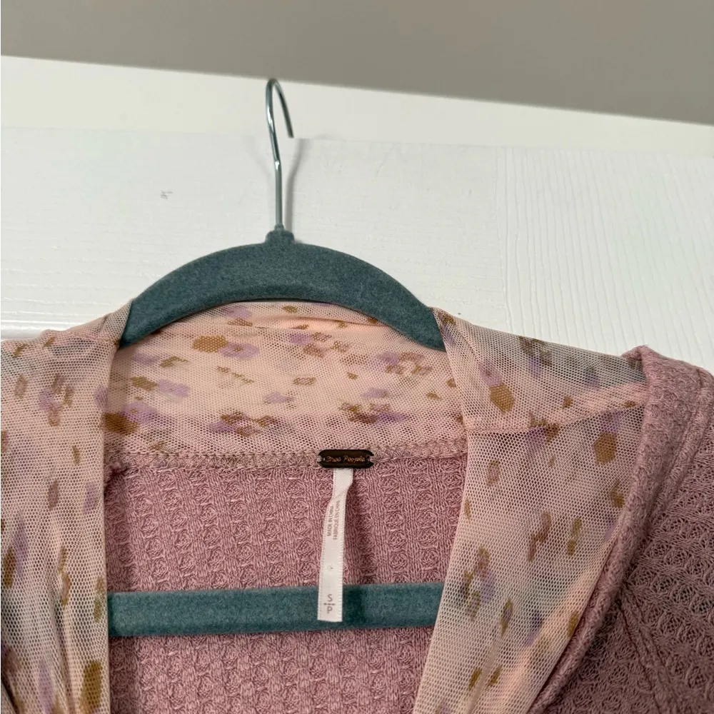 FREE PEOPLE Textured Mixed Media Sweater Dress Floral Hem Layered Bohemian Boho - Image 5