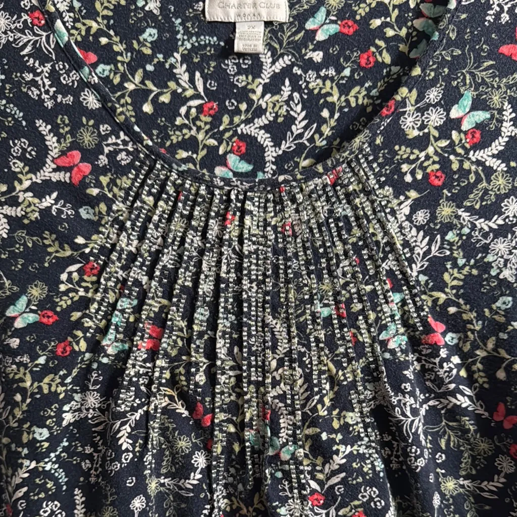 Charter Club Navy Floral Short Sleeve Top - Image 2