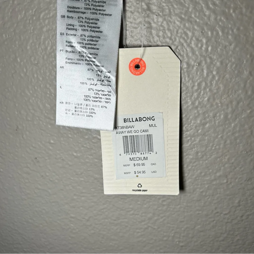 NEW Billabong Away We Go Black Floral Print Cami Bikini Top Women’s Size Medium - Image 6