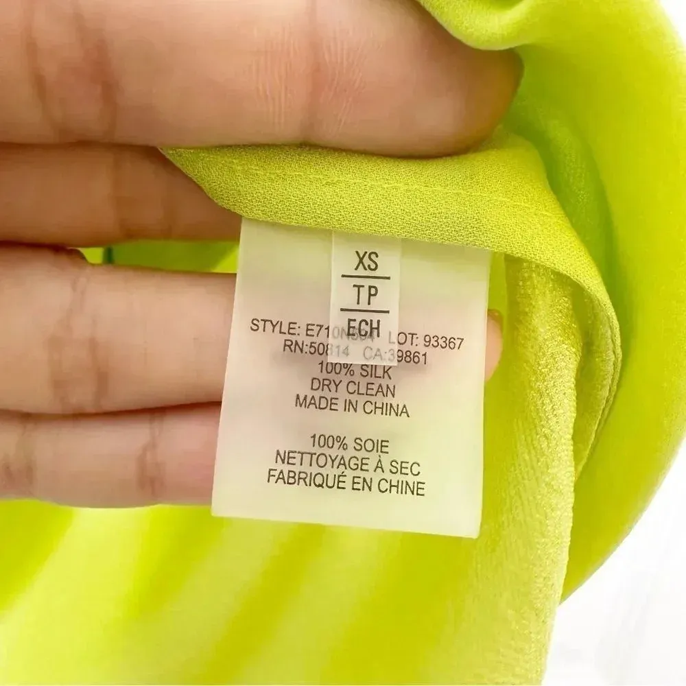 ELIE TAHARI 100% Silk‎ Sleeveless Neon Yellow V-Neck Blouse Size XS - Image 3