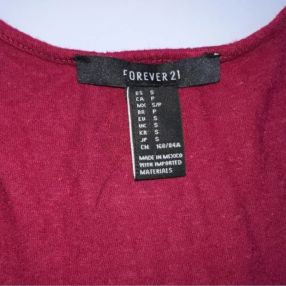 Forever 21 Linen Blend Sheer Lace Front/Solid Back Tank Top in Deep Red Size S - Image 6